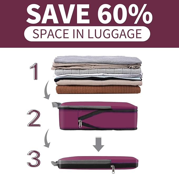 BAGAIL 4 Set/6 Set/8 Set Compression Packing Cubes Travel Accessories Expandable Packing Organizers (Cloth Pattern, 4-Burgundy)