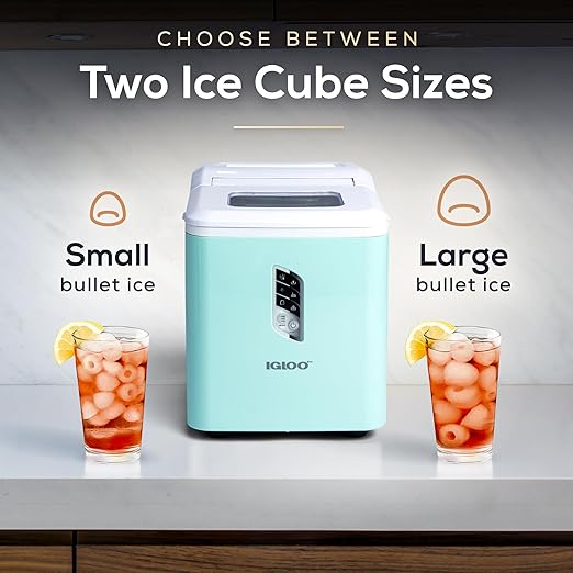 Igloo Automatic Ice Maker, Self-Cleaning, Countertop Size, 26 lbs in 24 Hours, 9 Large or Small Ice Cubes in 7 Minutes, LED Control Panel, Scoop Included, Great for Water Bottles, Mixed Drinks, Aqua