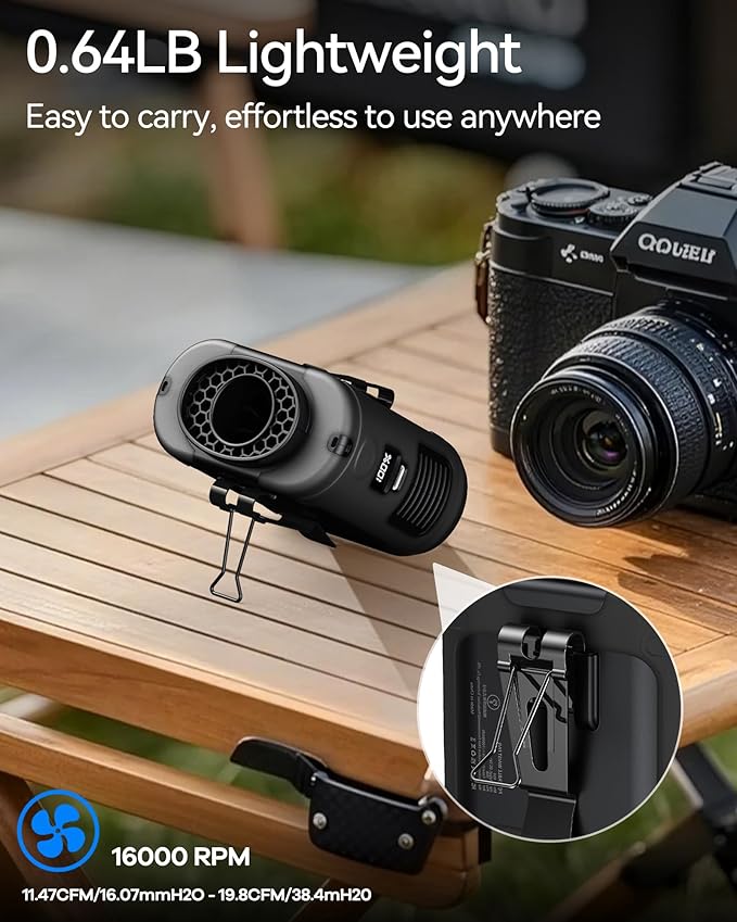 AI Portable Waist Fan Rechargeable 10000mah Belt Shirt Clip On Fan For Body Cooling That Blow Cold Air 5 Speeds Flashlight Up To 40H