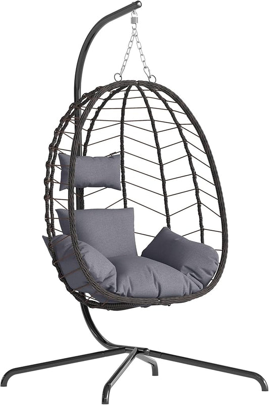 Egg Chair with Stand, Patio Wicker Bifanuo Hanging Chair, Hammock Swing Chair, 350LBS Capacity for Bedroom, Balcony, Garden(BR-GR)