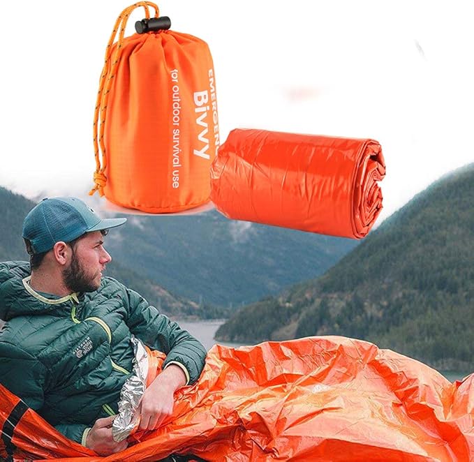 Emergency Sleeping Bag - Lightweight Survival Sleeping Bag Waterproof Thermal Bivy Sack Tent Portable Emergency Blanket Survival Gear for Camping Hiking Outdoor Adventure Activities