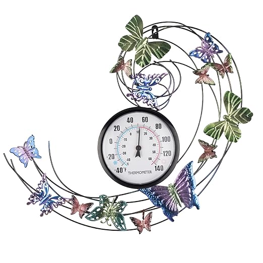 Butterfly Outdoor Thermometer, Metal Outdoor Wall Thermometer No Need Battery, Indoor Outdoor Thermometer Large Wall Art Decor for Patio, Garden, Living Room