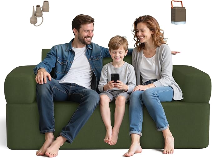 Double-Layer Inflatable Couch with Built-in Pump - Automatic Air Sofa Chair, Super Tough & Tear-Resistant Fabric for Camping, Outdoor, Travel, Home Use (Portable Luxury Comfort)