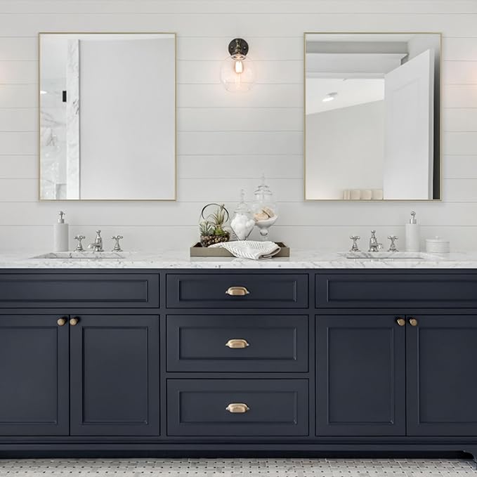 Frame My Mirror Gold Metal Framed Mirror, 30" x 42" Champagne Bronze Mirror for Bathroom, Metal Frame, True Reflections Glass, Stanton Design, Hangs Horizontally or Vertically, Made in USA