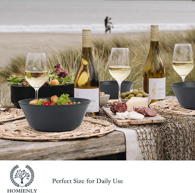 Homienly Cereal Bowl, Large Soup Bowl Set, Wheat Straw Bowl with Textured Design - 36oz Bowl Set, 6 PCS Microwave and Dishwasher Safe Bowls, Bowls for Kitchen, Serving Soup,Ramen,Pho,Salad - Black