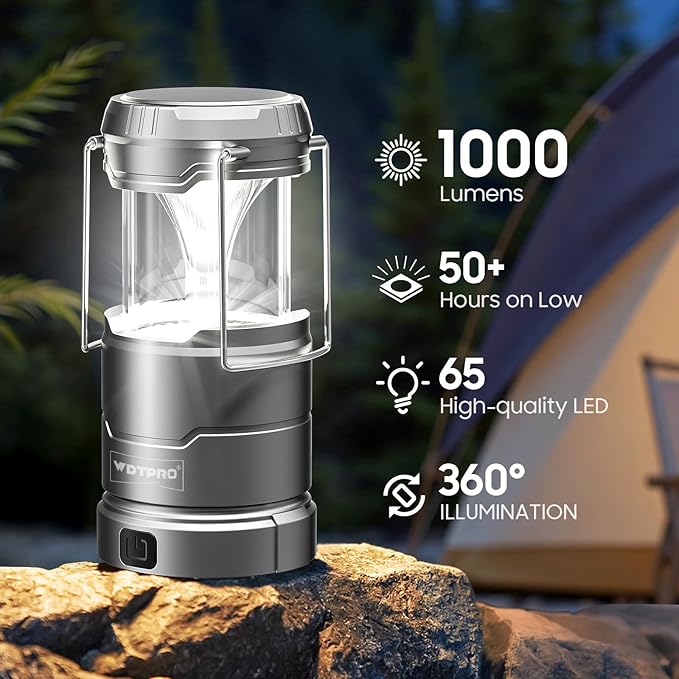 2 Pack Camping Lantern Rechargeable Collapsible, 65 LED 3 Light Modes Camping Lights, Stepless Dimming, Waterproof Portable Lanterns for Camping Power Outages Tent Emegency Home Hiking