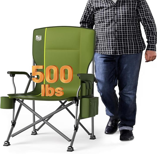 TIMBER RIDGE Oversized Folding Camping Chair High Back Heavy Duty for Adults Support up to 500lbs with Cup Holder, Side Pocket Cooler Bag