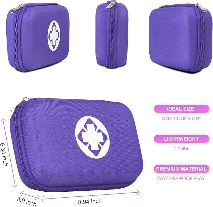 276PCS Compact Small First Aid Kits for Home Businesses Urgent Essential Mini First Aid Kit Travel Size Car Emergency Supplies Kit for Hiking Boating Skating, Purple AMORNING