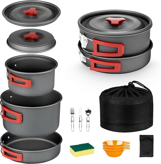 Alocs Camping Cookware, Portable Camping Essentials with Accessories, Camping Gear Camping Cooking Set for Outdoor Cooking, Backpacking, Hiking and Picnic.