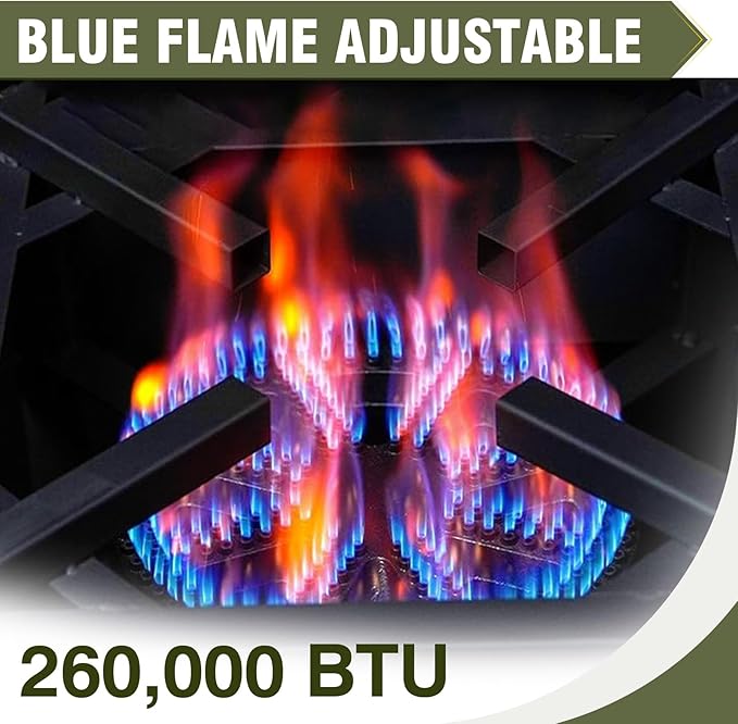 BESTFIRE 260,000 BTU Outdoor Propane Gas Stove with 0-20 PSI Adjustable Regulator and Steel-Braided Hose for Outdoor Home Cooking and Turkey Frying
