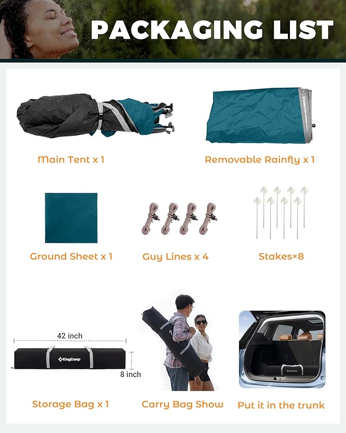 KingCamp Camping Shower Tent, Instant Portable Privacy Shelter, 1/2 Room Large Outdoor Toilet Tent with Floor, Water-Resistant, Windproof & Easy Setup for Beach, Camping & Hiking