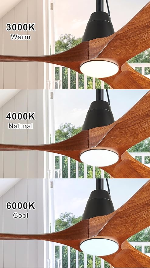 3 Blades Wood Outdoor Ceiling Fan with Light for Patios, Farmhouse Rustic Ceiling Fans with Lights, 42" Plug-in Wet Rated Outdoor Gazebo Fan for Exterior House Porch Patio, Waterproof,F247