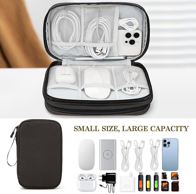 FYY Electronic Organizer, Large Travel Cable Organizer Bag Pouch Electronic Accessories Carry Case Portable Waterproof Double Layers All-in-One Storage Bag for Cable, Cord, Charger, Phone, Coffee