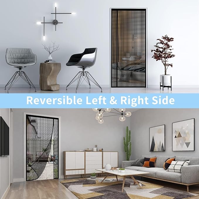 Fiberglass Magnetic Screen Door, Sunmoxia Reversible Left Right Side Opening Heavy Duty Reinforced Mesh Auto-Closing Door Curtain, Fits Doors up to 36" x 82"