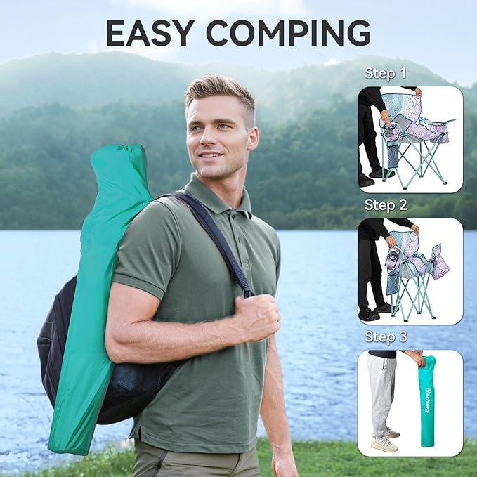 Nazhura 2 Pack Folding Camping Chair with Cooler Pouch, Mesh Backrest and Cup Holder Pocket (Flower, 2 Pack)