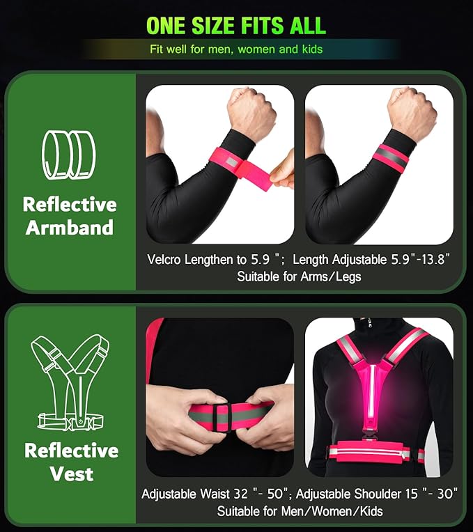 LED Reflective Vest Running Gear Set,USB Rechargeable Light Up Running Vest for Runners Night Walking with Waterproof Phone Bag,High Visibility Armband,Adjustable Waist&Shoulder for Men Women