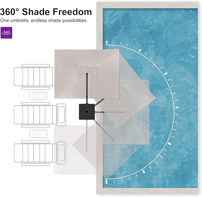 PURPLE LEAF 10 FT Cantilever Patio Umbrella Outdoor Aluminum Offset Square Umbrella with 3 Years Fade Resistance Recycled Fabric and 360-degree Rotation for Deck Pool Garden, Sand Dune