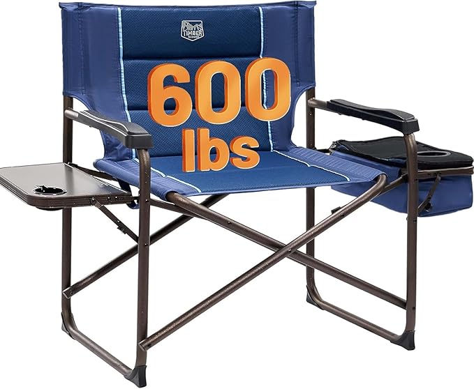 TIMBER RIDGE XXL Oversized Directors Chair 600lbs - Heavy Duty Camping Chair with Cooler Bag & Table, Portable Folding Chair with Wide Seat for Tailgating, Patio, Outdoor - Blue
