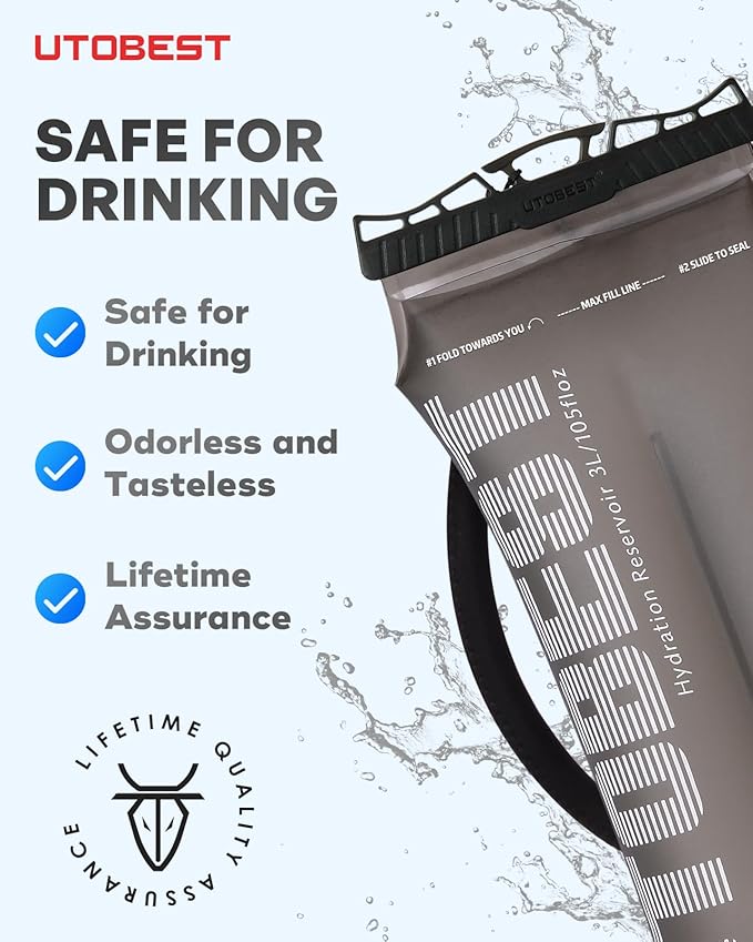 UTOBEST Hydration Bladder,TPU Water Bladder,Water Bladder for Hiking Backpack,BPA Free,Wide Opening,Leak-Proof,Water Reservoir for Hiking Cycling Camping Running