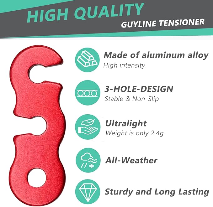 30Pcs Guyline Tensioner Aluminum Alloy Guy Line Cord Adjusters Tent Rope Tensioners Paracord Tensioner for Outdoor Tent Camping Hiking Accessories