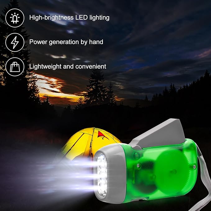 Retisee 48 Pcs Hand Crank Flashlight No Battery Required Torch Light Manual Press Flashlight 3 LED Squeeze Torch Light for Shoeboxes Camping Hiking(Green, Blue, Yellow, Gray)