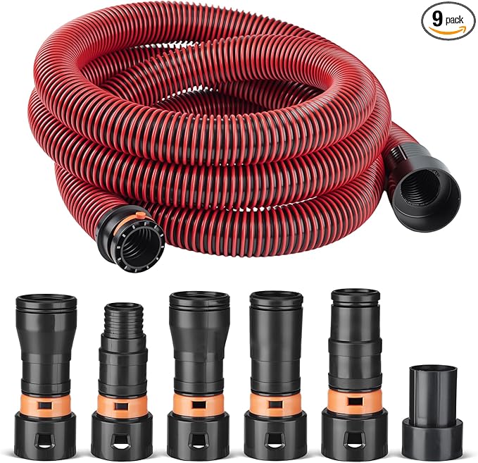 10FT Vacuum Hose Extension with 6 Adapter Attachments,Fits 1-1/4" Vacuum Cleaner Hose,Multi-Size Fittings 0.9" to 1-3/4",Universal Shop Vac Accessories (Please Confirm Hose Size Compatibility)