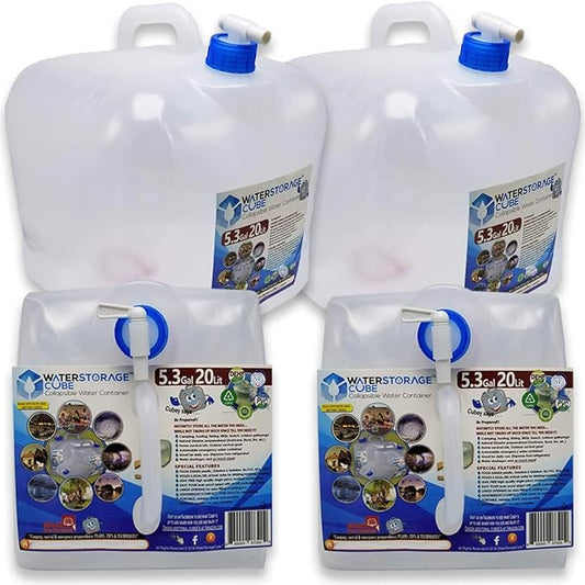 WaterStorageCube BPA Free Collapsible Water Container with Spigot, Camping Water Storage Carrier Jug for Outdoors Hiking Backpack & Survival Kit, Foldable Portable Water Canteen 1.3/2.6/5.3 Gallon