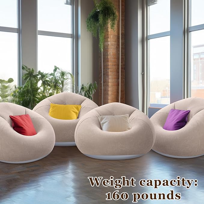 Realspring Inflatable Bean Bag Chairs Outdoor Blow up Camping Chairs Inflatable Lazy Sofa Folding Portable Bean Bag Loungers Couch for Movie Night(Coffee,4 Pcs)