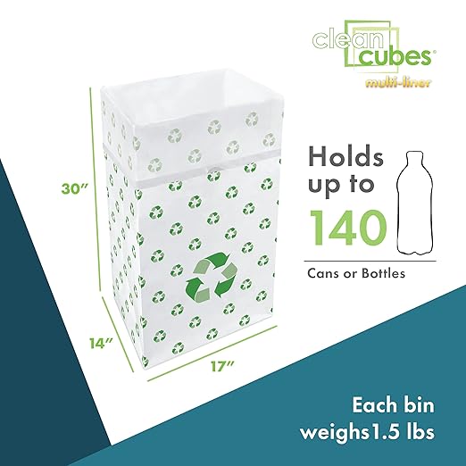 30 Gallon Multi-Liner Disposable Trash Cans (3-Pack) with Fitted Trash Bags - Reusable Garbage and Recycling Bins for Parties, Events, and More (Recycle - 17" Height x 14" Width x 30" Depth)