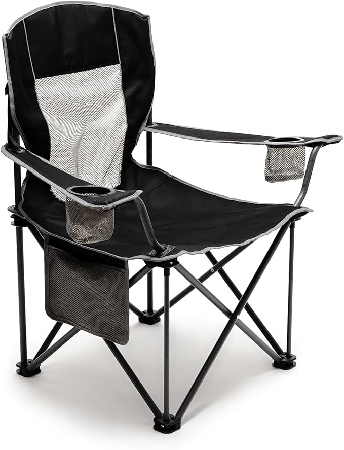 SUNNYFEEL Oversized Folding Camping Chair 500 LBS Heavy Duty Lawn Chairs for Adults Black Portable Folding with Armrest, Cup Holder, Pocket ＆Bag for Outdoor Camping/Beach/Travel/Picnic/Fishing