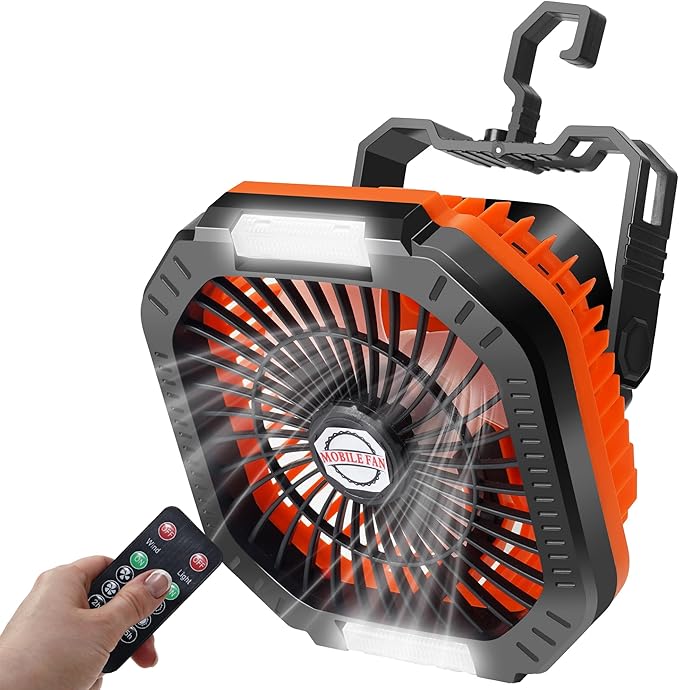 DUKUSEEK Camping Fan with LED Lantern & Remote, 25H Work Time Battery Operated Fan with Hang Hook for Tent, Portable Ceiling Tent Fan with Remote for RV Outages Emergency Desk Bedroom