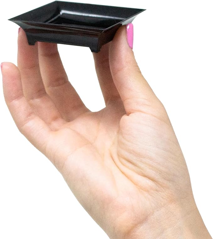 48 Pack Tiny Square Black Plastic Tray Mini Appetizer Plates for Party Mini Serving Tray Small Appetizer Serving Sauce Dish Black Disposable Dessert Plates for Events CMJJ