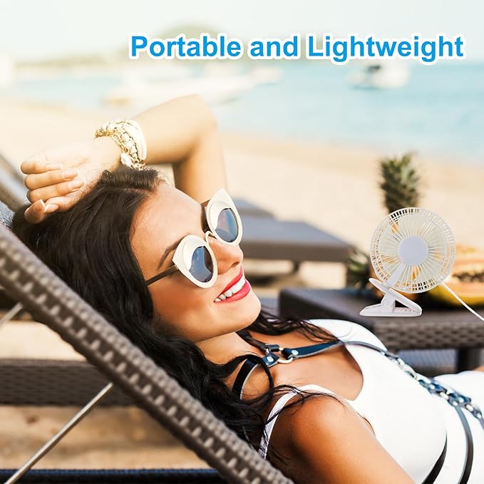 PATIKIL Portable Desk Fan, Camping Fan 6 Inch with LED light 3 Speeds Strong Airflow Sturdy Clip Quiet USB Cord Powered for Tent Camping, Home and Office, White