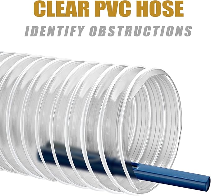 2 1/2" x 20' Flexible Clear PVC Dust Collection Hose - Puncture Resistant with Carbon Steel Wire Coil for Dust Collectors with 2 1/2" Ports