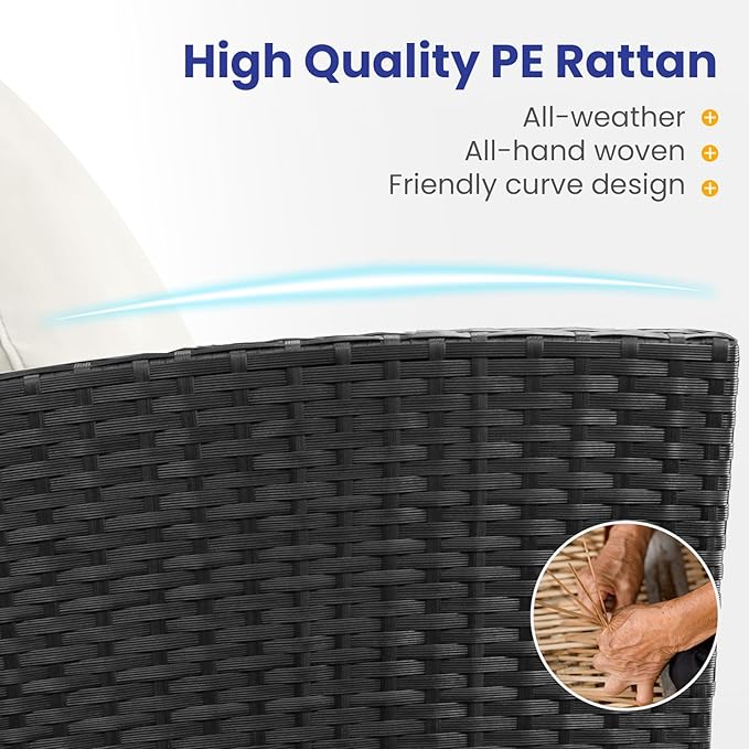 4 Piece Outdoor Patio Furniture Set,Wicker Conversation Sets Outdoor Sectional Patio Sofa Couch with Cushions & Coffee Table for Outside, Garden, Balcony, Porch,Black/Beige