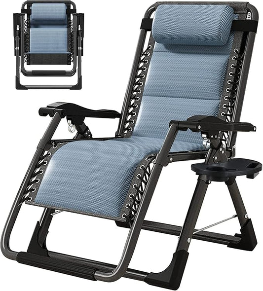 ABORON Zero Gravity Chair,Premium Outdoor Lawn Folding Lounge Chairs,Sturdy Adjustable Reclining Patio Chairs with Built in Cushion,Headrest & Tray