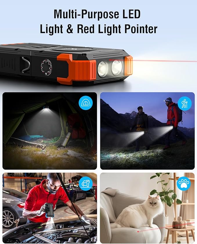 Solar Charger Power Bank, 42800mAh Wireless Portable Charger with USB-C in/Output, QC3.0 Fast Charging 15W 4 Ports Outdoor Battery Pack Built-in Dual Led Flashlights for iPhone Samsung etc
