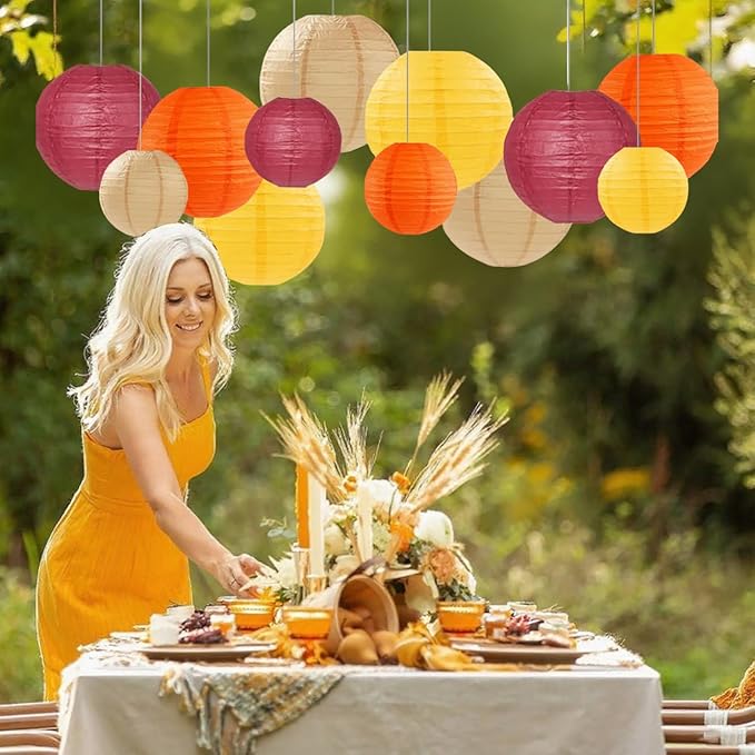 Burgundy Maroon Wine Paper Lanterns Decorative 12pcs Party Hanging Decorations for Rustic Fall Party Bridal Shower Wedding Baby Shower Graduation Anniversary Room Decor