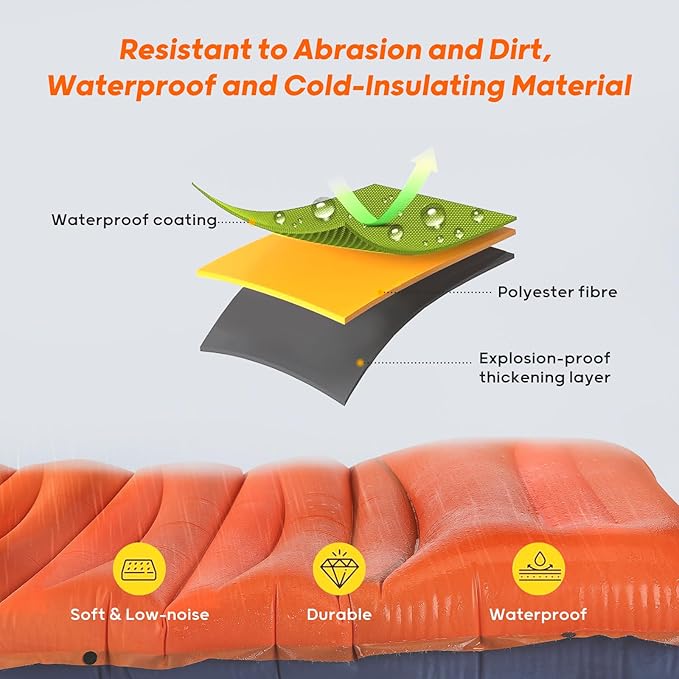 4 Inch Thick Inflatable Sleeping Pad for Camping, with Foot Pump and Pillow, Lightweight Camping Mattress for Outdoors, Backpacking, Hiking