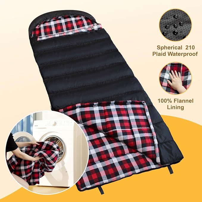 Flannel Sleeping Bag Cotton 0 Degree Cold Weather for Adults XXL Sleeping Bag 4 Season Big and Tall with Compression Sack