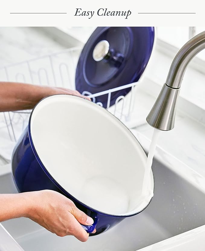 Merten & Storck 7QT Round Dutch Oven Casserole Pot with Lid, European Crafted Enameled Iron Stockpot, Induction & All Cooktops, Braising, Stews, Roasting, Slow Cooking, Sourdough, Cobalt Blue