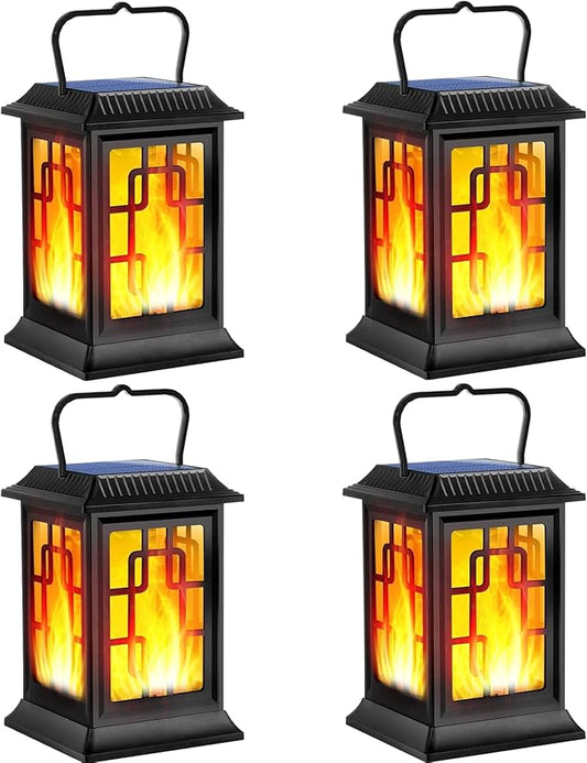 Solar Lanterns Outdoor Waterproof Hanging Lanterns Garden Solar Powered Flame Lights LED for Patio Pathway Deck Yard (4pack)