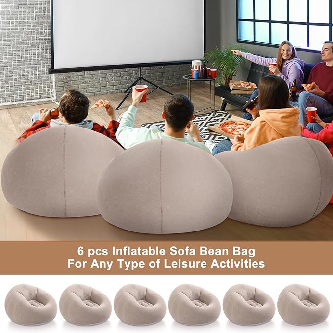 Realspring 6 Pcs Bean Bag Chairs for Adults Inflatable Chairs with Electric Air Pump,Blow up Couch Folding Portable Inflatable Couch Lazy Sofa for Reading Living Room Camping (Coffee)