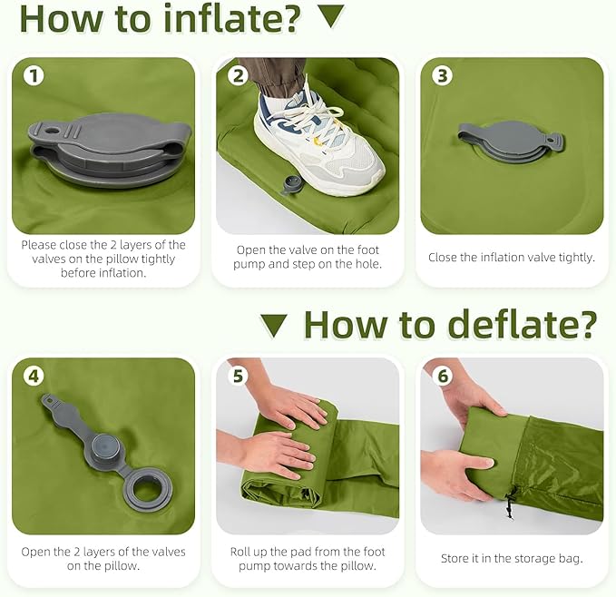 Camping Sleeping Pad, Extra Thick 5 Inch Camping Mat with Pillow Built-in Foot Pump Inflatable Sleeping Pads Compact for Camping Backpacking Hiking Traveling Tent