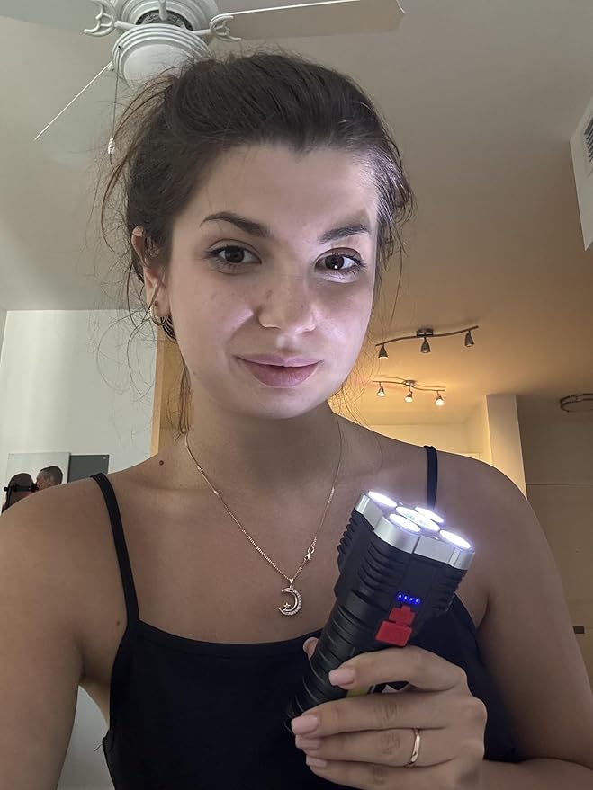 TetraBeam Rechargeable Tactical Flashlight with Advanced COB LED Tech – USB Rechargeable Flashlights, Water-Resistant Work Light, 3 Light Settings, Emergency Floodlight, Real-Time Power Monitoring