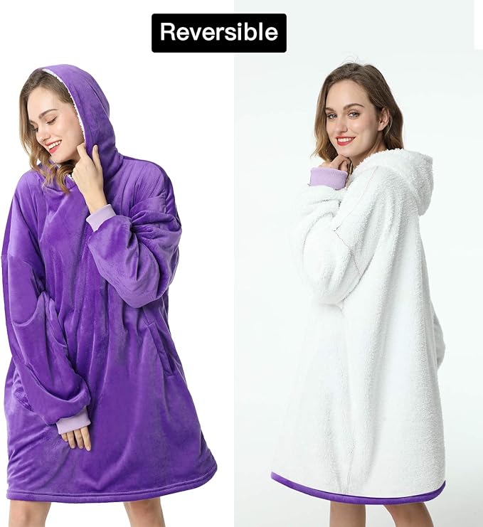 LetsFunny Blanket Hoodie,Oversized Wearable Sherpa Fleece Blanket Sweatshirt,Super Soft Warm Cozy with Giant Pocket,Gifts for Women Men Adults Teenagers Kids, One Size Fits All