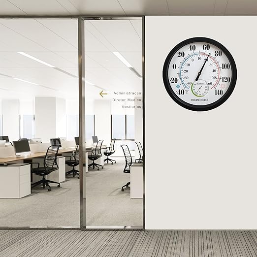 Indoor Outdoor Thermometer Large Numbers 12 Inch Wall Weather Thermometer Hanging Garden Decor Hygrometer No Battery Needed (Black)