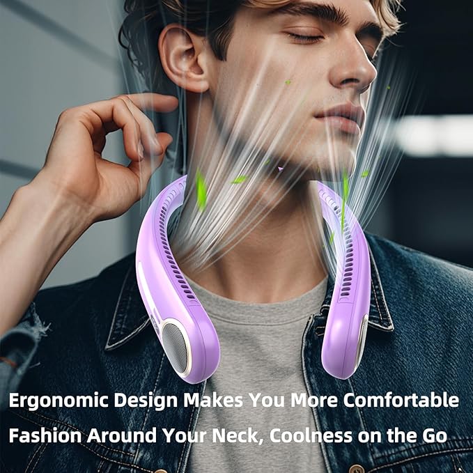 Portable Neck Fan,Gift Ideas,Personal Wearable Bladeless Fan,360° Cooling,LED Display,4-Speeds,6000mAh Rechargeable,Powerful Wind,Outdoor Travel Camping,Birthday Gifts for Men Women Dad Mom (Purple)
