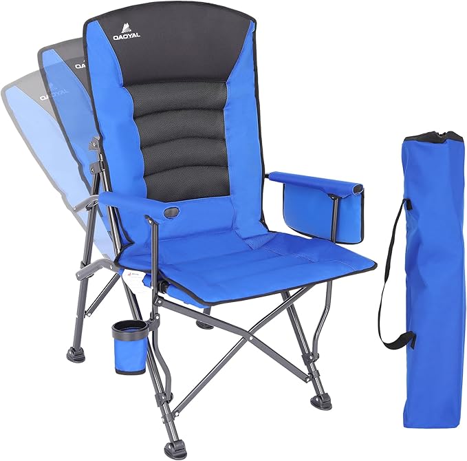Camping Chairs for Adults, Adjustable Backrest Heavy Duty Oversized Folding Camping Chair Supports 350lbs for Outside with Cup Holder&Side Pocket, Outdoor Folding Camp Chair with High Back (Blue)