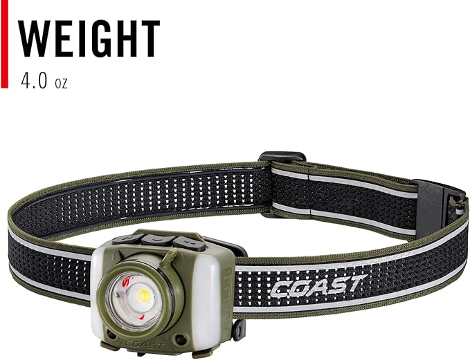 Coast FL95R 1250 Lumen Rechargeable Plus LED Headlamp with Green, Red and Area Light Modes and Glide Focus
